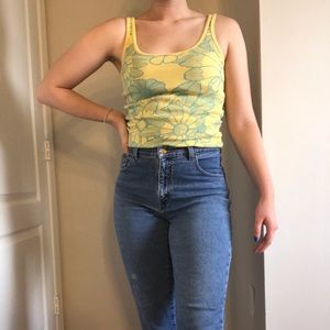 Yellow and blue floral print tank top/camisole